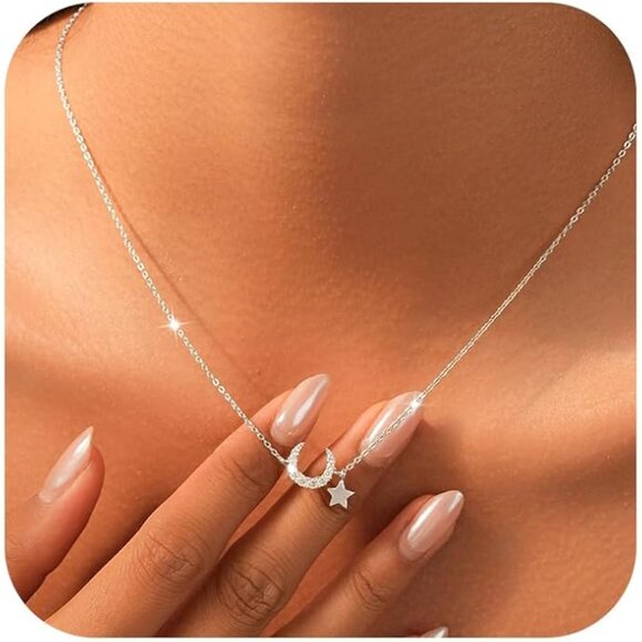 Dainty Crescent Moon Sterling Silver Necklace NWT - Picture 1 of 5